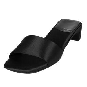 Jeffrey Campbell Lowkey Kitten Heel Sandal Mule Black Satin 8.5